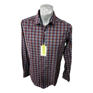 Robert  Graham Plaid Shirt Geometric Red Blue White Size S Tags New
